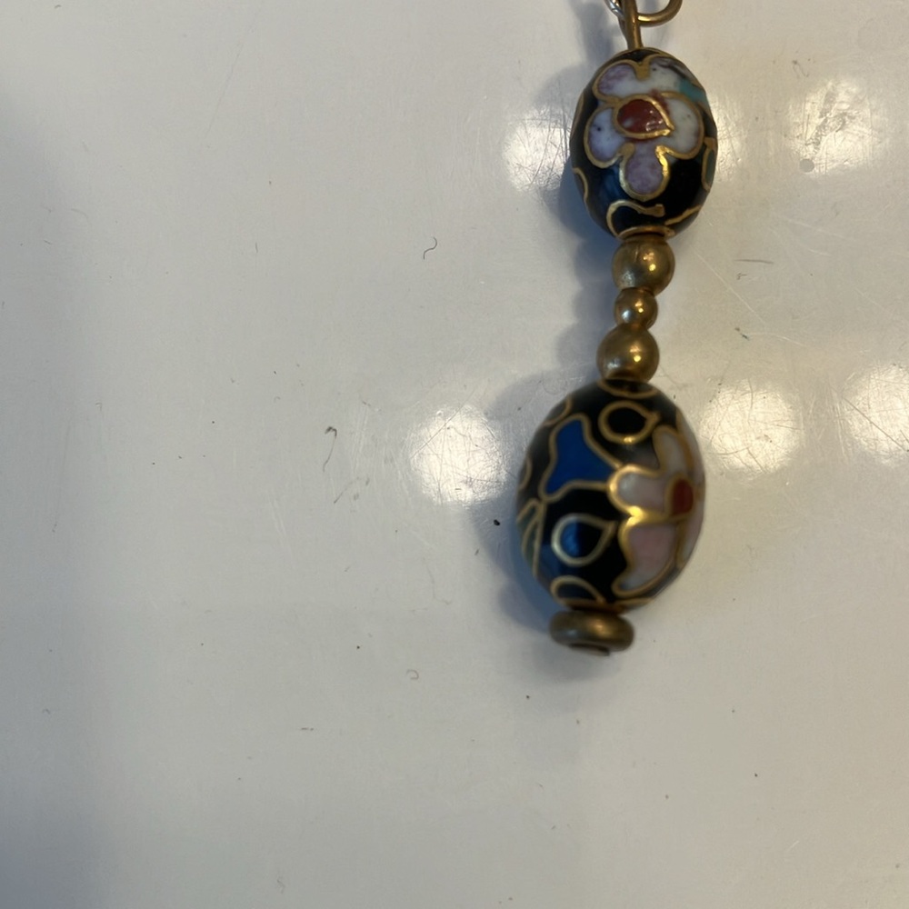 Painted cloisonné black beads with gold accents earrings. - Picture 3 of 4